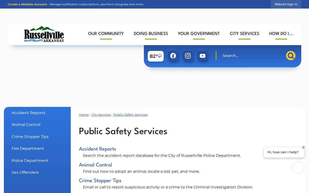 Russellville criminal records public safety services